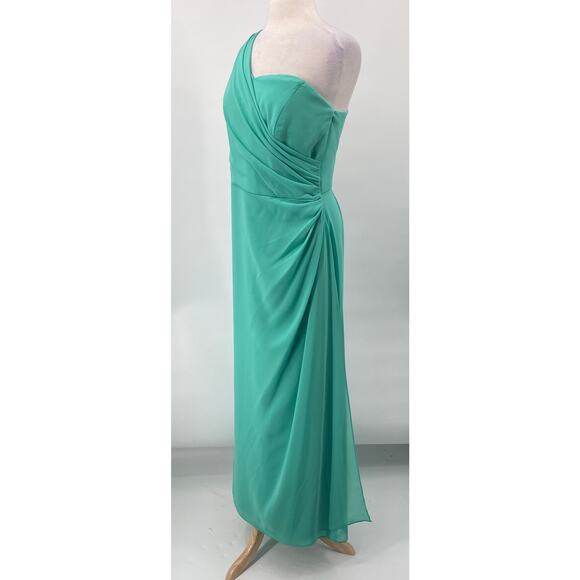 After Six Gown One Shoulder Draped Maxi Dress Sweetheart Gathered Turquoise 8 - Picture 7 of 10